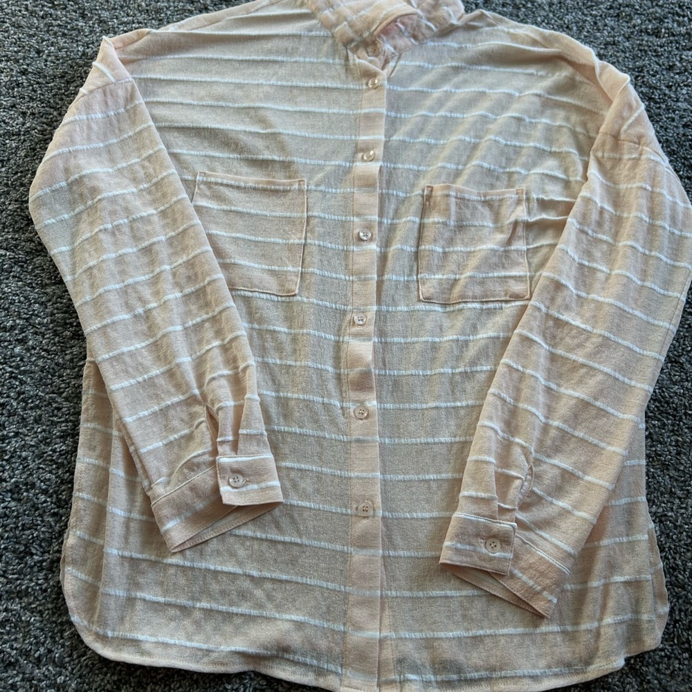 Striped Button-Up Shirt in Cream and Silver
